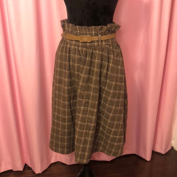 Lindy Bop Dresses & Skirts - Lindy Bop Thick Faux Wool Brown Check Paper Bag Skirt With Belt